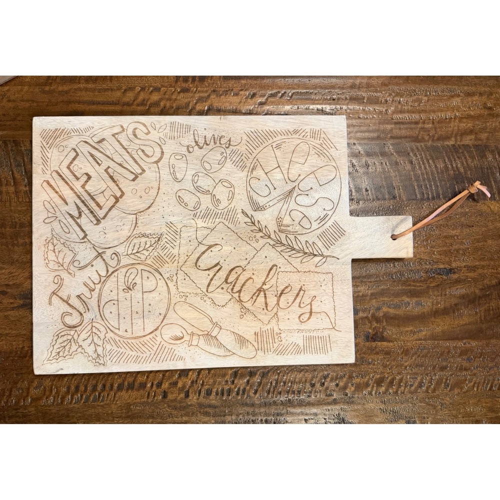 Royal Standard Wood Charcuterie Board Etched Cheese Serving Tray Handle 18in